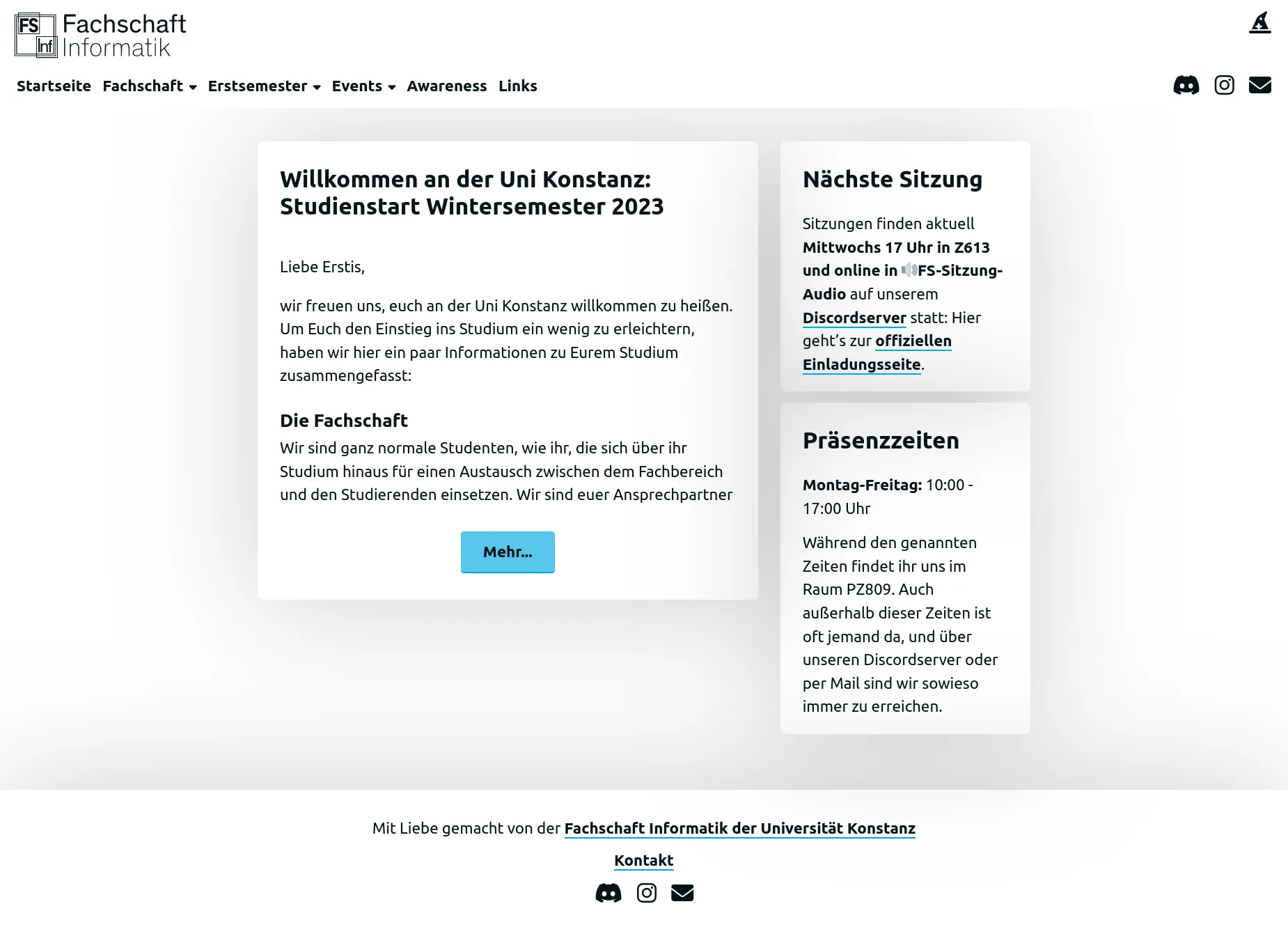 The new student council website in light mode.